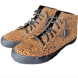 REBECCA MINKOFF x SPERRY Woman's High Top Pony Hair Animal Print Shoes Size 8